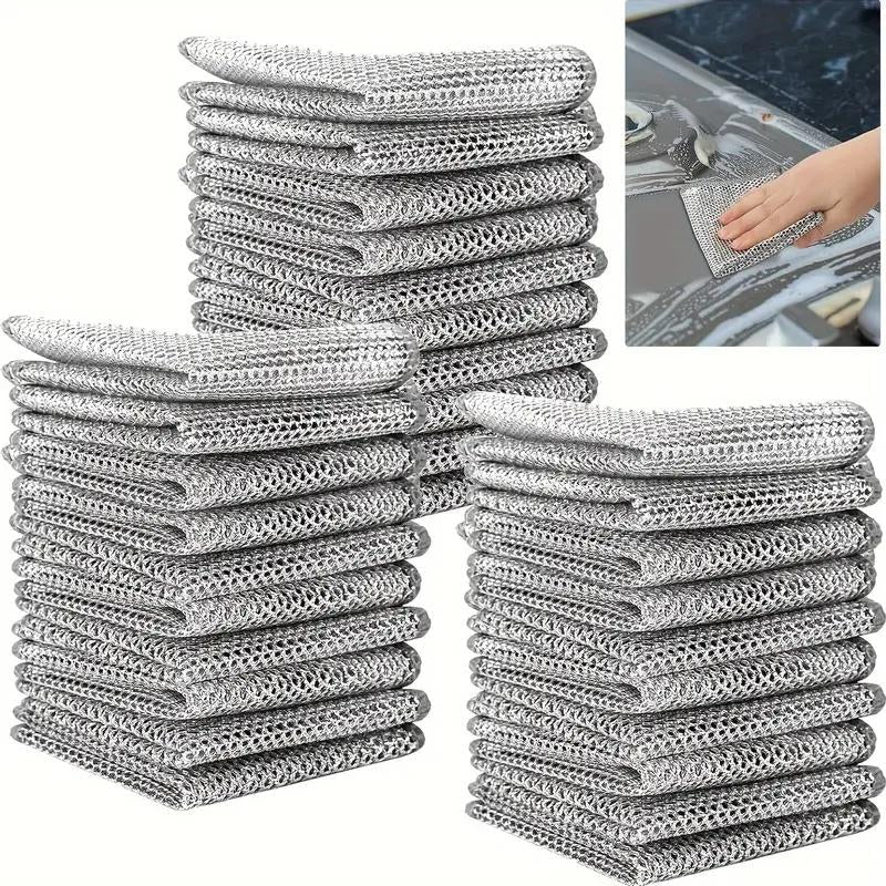 20 Counts Multipurpose Wire Dishwashing Rags,Double-Layer Dishwashing Cloth, Non-Scratch Wire Dishcloth Forkitchen,Gift Double Layer Cleaning Hand