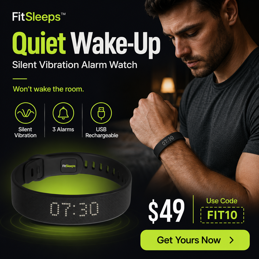 FitSleeps black vibration alarm watch worn by a man