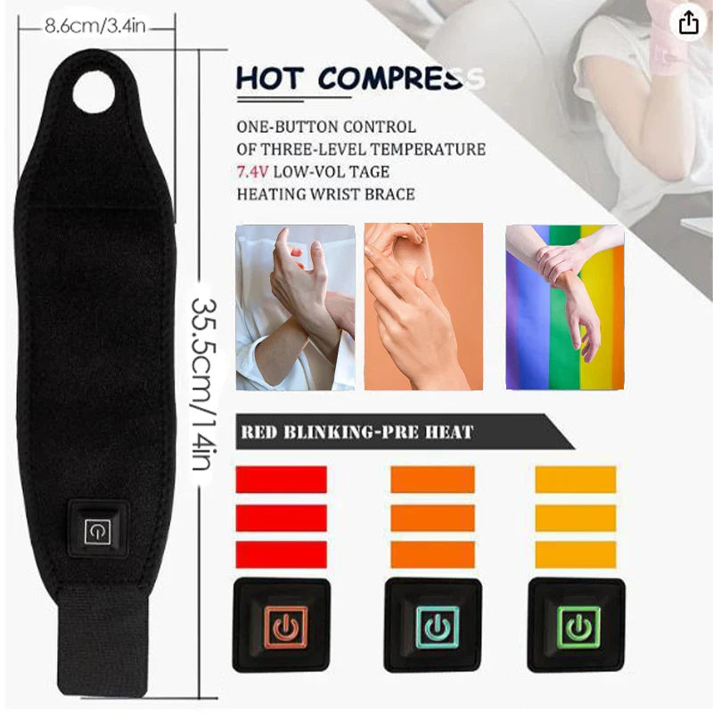 ThermaFlex™ Heated Wrist Support Brace – 3 Heat Levels, Pain Relief & Comfort