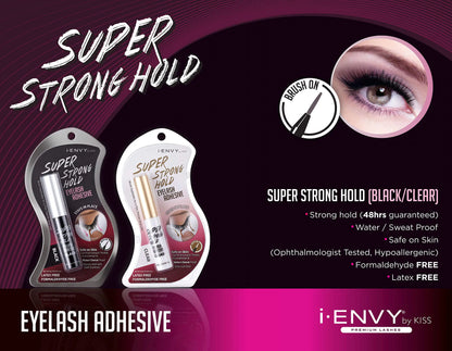 i-Envy by KISS Super Strong Hold Eyelash Adhesive Waterproof, Long-Lasting Strip Lash Glue, Natural-Looking Allergy & Latex Free with Brush Applicator (Black, 2 Pack) 0.18 Fl Oz (Pack of 2)