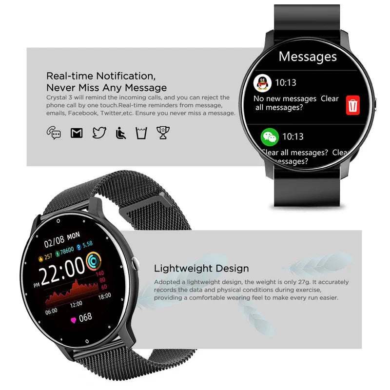 AquaSport™ Waterproof Smartwatch – Rose Gold Mesh Band & Fitness Tracker