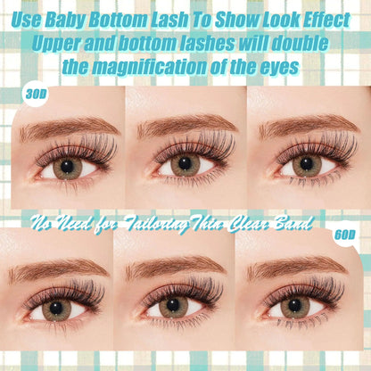 Lash Clusters Kit with Bottom Lashes, Lash Extension Kit With 30D40D50D60D Fluffy Upper Wispy Lash Clusters & 2 Type Bottom Lash Clusters,EyeLash Extension Kit with Black Bond & Clear Glue 2 In 1 Lash Clusters Kit with Bottom Lashes