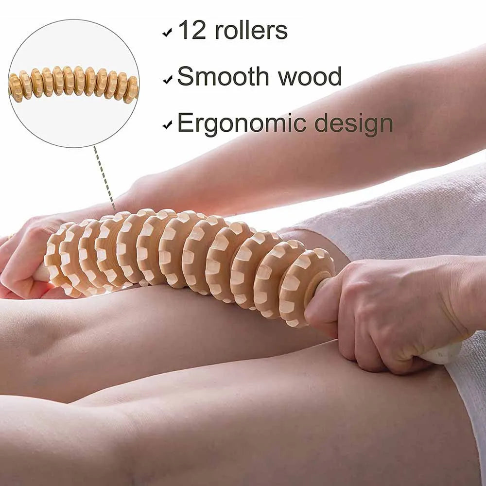 LymphaRoll™ Wooden Massage Roller Stick – Lymphatic Drainage & Muscle Relaxation Tool
