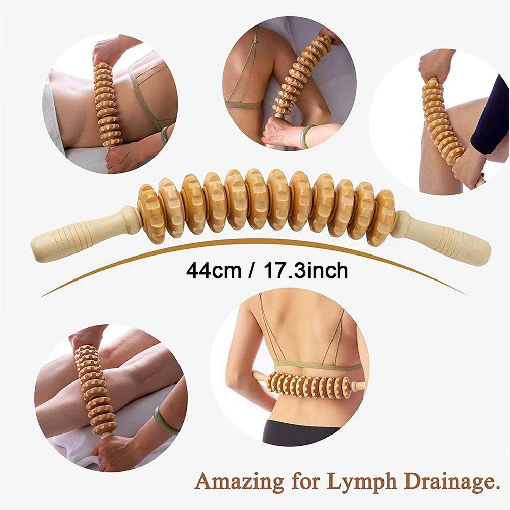 LymphaRoll™ Wooden Massage Roller Stick – Lymphatic Drainage & Muscle Relaxation Tool