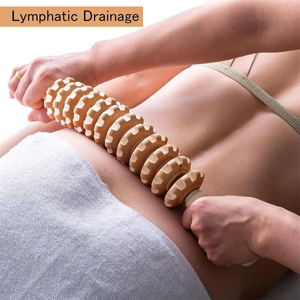 LymphaRoll™ Wooden Massage Roller Stick – Lymphatic Drainage & Muscle Relaxation Tool