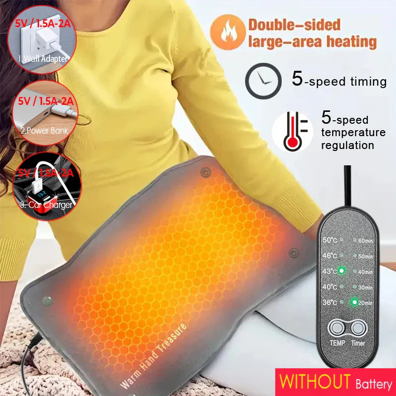 HeatEase™ Graphene Quick-Heating Pad – Adjustable Temp & Timer, USB-Powered