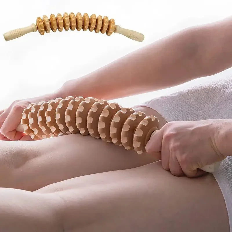 WoodFlex™ Wooden Fascia Massage Roller – Natural Wood Therapy for Muscle Pain Relief & Cellulite Reduction