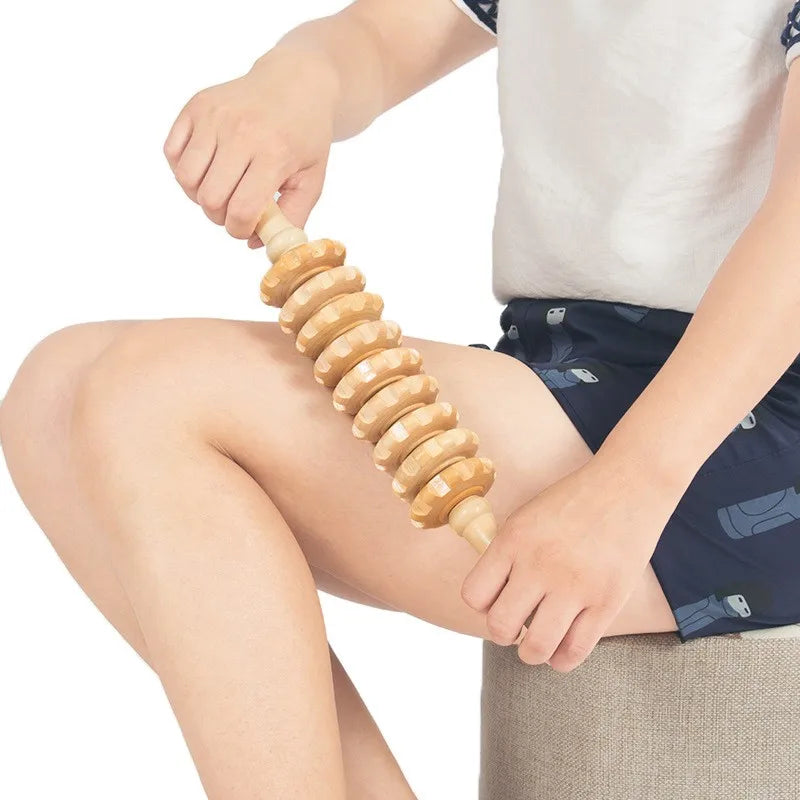 WoodFlex™ Wooden Fascia Massage Roller – Natural Wood Therapy for Muscle Pain Relief & Cellulite Reduction