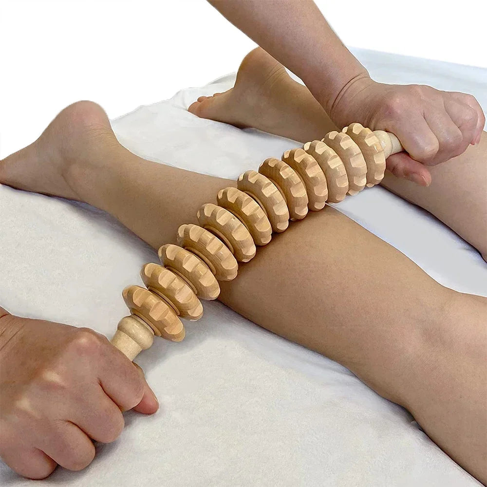 WoodFlex™ Wooden Fascia Massage Roller – Natural Wood Therapy for Muscle Pain Relief & Cellulite Reduction