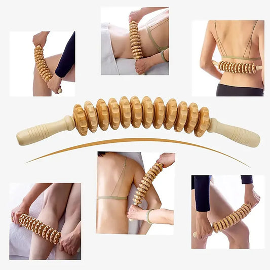 WoodFlex™ Wooden Fascia Massage Roller – Natural Wood Therapy for Muscle Pain Relief & Cellulite Reduction