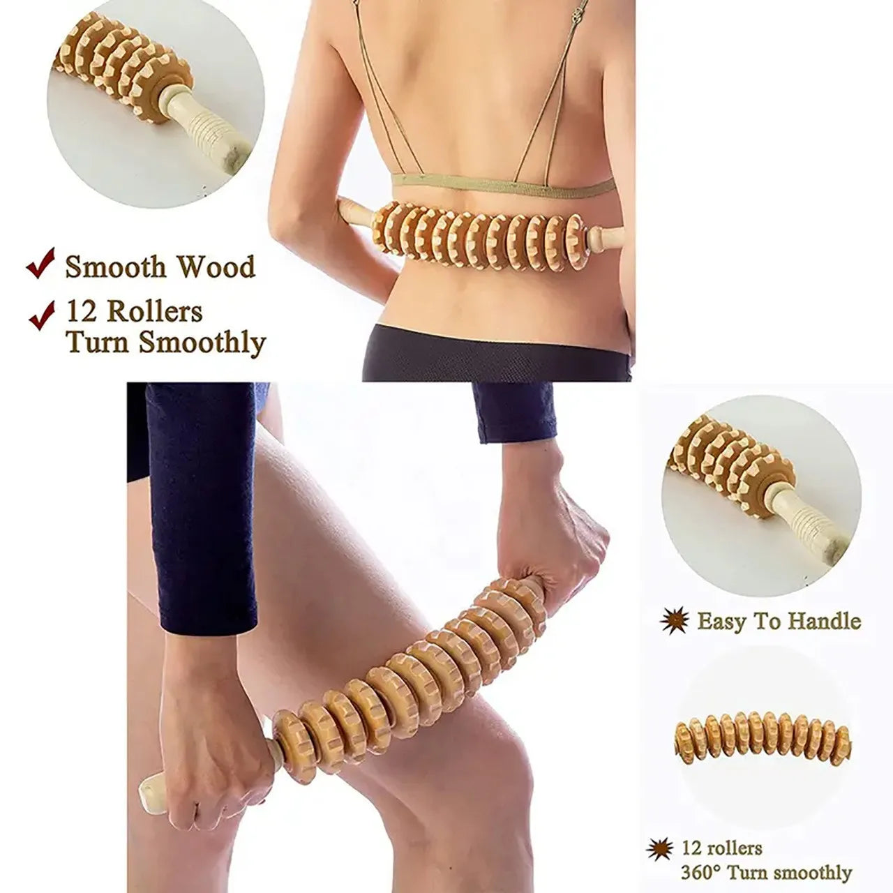 WoodFlex™ Wooden Fascia Massage Roller – Natural Wood Therapy for Muscle Pain Relief & Cellulite Reduction