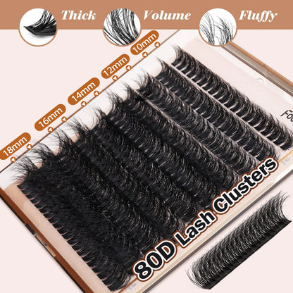 Focipeysa Eyelash Extension Kit, 200pcs 80D Mink Fur False Eyelashes, 10-18mm DIY Lash Clusters, Matte Black, Vegan, Cruelty Free, Includes Lash Bond & Remover, Tweezers 100C