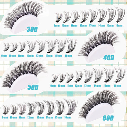 Lash Clusters Kit with Bottom Lashes, Lash Extension Kit With 30D40D50D60D Fluffy Upper Wispy Lash Clusters & 2 Type Bottom Lash Clusters,EyeLash Extension Kit with Black Bond & Clear Glue 2 In 1 Lash Clusters Kit with Bottom Lashes