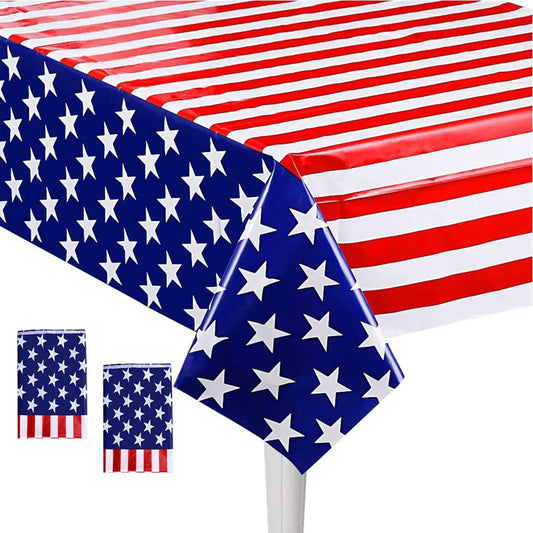 RCFFDL 4th of July Tablecloth 2 Pack USA Plastic Table Cover for Independence Day Disposable Rectangular Table Cloth for 4th of July Party Supplies 54 x 108